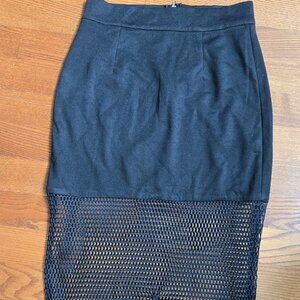 Black Pencil Skirt with Mesh Bottom